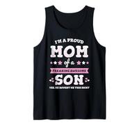 Regalo de hijo con texto en inglés "I'm A Proud Mom Of A Freaking Awesome Son" Camiseta sin Mangas