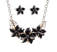 Regalo de joyería para mujeres y niñas, cadena de clavícula al óleo con diamantes de imitación y diamantes de imitación, juego de collar corto con diseño de flor, talla única, Oro rosa Oro Acero