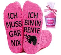 Regalo de jubilación para mujer, regalos divertidos para mujeres con texto en alemán "Ich bin in rente ich muss Gar NIX Socken Renteneintritt Geschenk Frau Kuschelsocken Divertidos Abschiesgeschenk