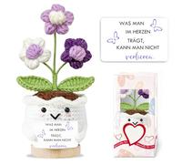 Regalo de luto, amuleto de la suerte, regalo para novia, flores de ganchillo moradas, regalo de consuelo para mujeres, hombres, sobrevivientes, mamá, bolsillo, regalo de despedida, compañeros de