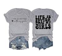 Regalo de mamá, Camiseta para Mujer, la Vida Mejor con mis niñas, Camiseta para mamá, Camisa de Manga Corta a la Moda, Camisetas Informales para (Grey, XXL)