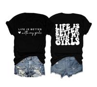 Regalo de mamá, Camiseta para Mujer, la Vida Mejor con mis niñas, Camiseta para mamá, Camisa de Manga Corta a la Moda, Camisetas Informales para (Black, M)
