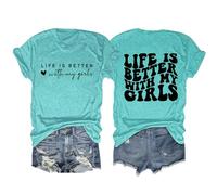 Regalo de mamá, Camiseta para Mujer, la Vida Mejor con mis niñas, Camiseta para mamá, Camisa de Manga Corta a la Moda, Camisetas Informales para (Sky Blue, S)