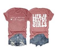 Regalo de mamá, Camiseta para Mujer, la Vida Mejor con mis niñas, Camiseta para mamá, Camisa de Manga Corta a la Moda, Camisetas Informales para (Rose Gold, XXL)