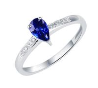 Regalo de novia joyas de fantasía azul oro blanco 18 quilates zafiro creado en laboratorio de pera de 3 garras con zafiro y diamante de 0,59 quilates, talla sólida, no chapada moda para hermanas bodas