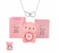Regalo de oso de abrazo de rosas preservadas para mujeres con collar de corazón, rosas eternas, regalos para esposa, mamá, abuela, novia, Navidad, día de San Valentín, cumpleaños (rosa, plata S925)