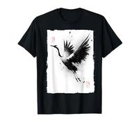 Regalo de pintura Sumi-e vintage con grulla japonesa Zen Tsuru Camiseta