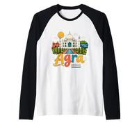 Regalo de Recuerdo de Viaje Agra India Dibujado a Mano Camiseta Manga Raglan