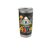 Regalo de recuerdo de viaje Agra India dibujado a mano Vaso térmico de acero inoxidable de doble pared