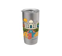 Regalo de recuerdo de viaje Agra India dibujado a mano Vaso térmico de acero inoxidable de doble pared