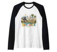 Regalo de Recuerdo de Viaje Benguela Angola Dibujado a Mano Camiseta Manga Raglan