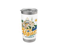 Regalo de recuerdo de viaje de Argel Argelia dibujado a mano Vaso térmico de acero inoxidable de doble pared