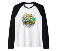 Regalo de Recuerdo de Viaje de Ayia Napa Chipre Dibujado a Mano Camiseta Manga Raglan