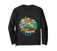 Regalo de Recuerdo de Viaje de Ayia Napa Chipre Dibujado a Mano Manga Larga