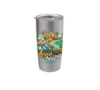 Regalo de recuerdo de viaje de Ayia Napa Chipre dibujado a mano Vaso térmico de acero inoxidable de doble pared