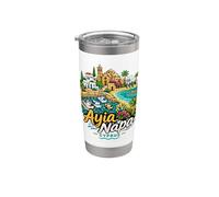 Regalo de recuerdo de viaje de Ayia Napa Chipre dibujado a mano Vaso térmico de acero inoxidable de doble pared