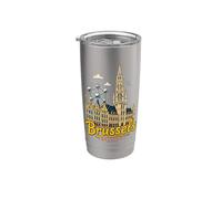 Regalo de recuerdo de viaje de Bruselas Bélgica dibujado a mano Vaso térmico de acero inoxidable de doble pared