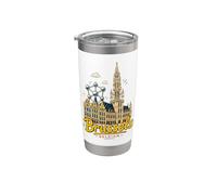 Regalo de recuerdo de viaje de Bruselas Bélgica dibujado a mano Vaso térmico de acero inoxidable de doble pared