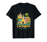 Regalo de Recuerdo de Viaje de Cartagena Colombia Dibujado a Mano Camiseta