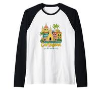Regalo de Recuerdo de Viaje de Cartagena Colombia Dibujado a Mano Camiseta Manga Raglan