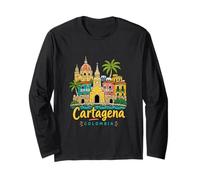 Regalo de Recuerdo de Viaje de Cartagena Colombia Dibujado a Mano Manga Larga