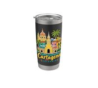 Regalo de recuerdo de viaje de Cartagena Colombia dibujado a mano Vaso térmico de acero inoxidable de doble pared