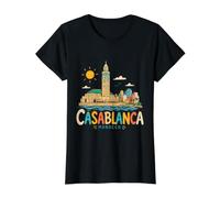 Regalo de Recuerdo de Viaje de Casablanca Marruecos Dibujado a Mano Camiseta gráfica económica, Mujer, Negro, XS