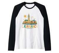 Regalo de Recuerdo de Viaje de Casablanca Marruecos Dibujado a Mano Camiseta Manga Raglan