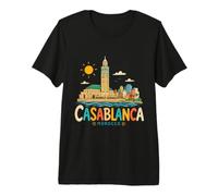 Regalo de Recuerdo de Viaje de Casablanca Marruecos Dibujado a Mano Camiseta Premium