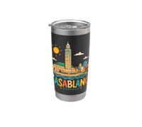 Regalo de recuerdo de viaje de Casablanca Marruecos dibujado a mano Vaso térmico de acero inoxidable de doble pared