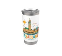 Regalo de recuerdo de viaje de Casablanca Marruecos dibujado a mano Vaso térmico de acero inoxidable de doble pared