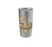 Regalo de recuerdo de viaje de Casablanca Marruecos dibujado a mano Vaso térmico de acero inoxidable de doble pared