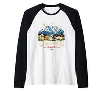 Regalo de Recuerdo de Viaje de Chamonix Francia Dibujado a Mano Camiseta Manga Raglan