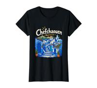 Regalo de Recuerdo de Viaje de Chefchaouen Marruecos Dibujado a Mano Camiseta gráfica económica, Mujer, Negro, XL