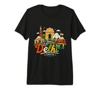 Regalo de Recuerdo de Viaje de Delhi India Dibujado a Mano Camiseta Premium