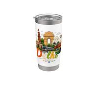 Regalo de recuerdo de viaje de Delhi India dibujado a mano Vaso térmico de acero inoxidable de doble pared