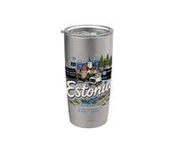 Regalo de recuerdo de viaje de Estonia dibujado a mano Vaso térmico de acero inoxidable de doble pared