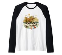 Regalo de Recuerdo de Viaje de Génova Italia Dibujado a Mano Camiseta Manga Raglan
