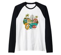 Regalo de Recuerdo de Viaje de Goa India Dibujado a Mano Camiseta Manga Raglan