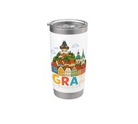 Regalo de recuerdo de viaje de Graz Austria dibujado a mano Vaso térmico de acero inoxidable de doble pared