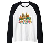 Regalo de Recuerdo de Viaje de Guadalajara México Dibujado a Mano Camiseta Manga Raglan