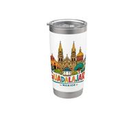 Regalo de recuerdo de viaje de Guadalajara México dibujado a mano Vaso térmico de acero inoxidable de doble pared