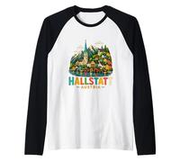 Regalo de Recuerdo de Viaje de Hallstatt Austria Dibujado a Mano Camiseta Manga Raglan