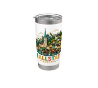 Regalo de recuerdo de viaje de Hallstatt Austria dibujado a mano Vaso térmico de acero inoxidable de doble pared