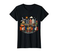 Regalo de Recuerdo de Viaje de Holanda Dibujado a Mano Camiseta gráfica económica, Mujer, Negro, XL