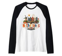 Regalo de Recuerdo de Viaje de Holanda Dibujado a Mano Camiseta Manga Raglan