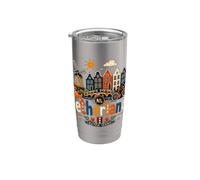 Regalo de recuerdo de viaje de Holanda dibujado a mano Vaso térmico de acero inoxidable de doble pared