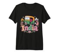 Regalo de Recuerdo de Viaje de India Dibujado a Mano Camiseta Premium