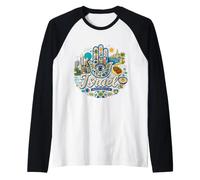 Regalo de Recuerdo de Viaje de Israel Dibujado a Mano Camiseta Manga Raglan