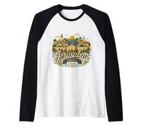 Regalo de Recuerdo de Viaje de Jerusalén Israel Dibujado a Mano Camiseta Manga Raglan
